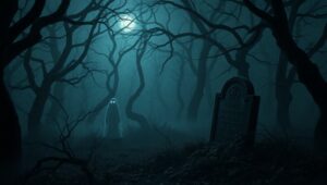 Eerie Whisper in the Woods – free AI stock image