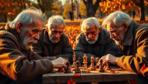 Elderly Chess Players in Autumn – free AI stock image