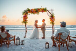 Elegant Beach Wedding at Sunset – free AI stock image