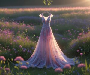 Elegant Evening Dress in a Wildflower Meadow – free AI stock image