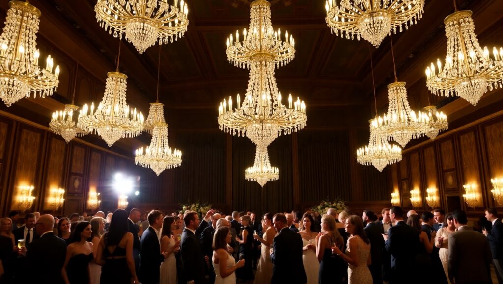 Elegant Evening Gala with Chandeliers – free AI stock image