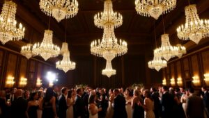 Elegant Evening Gala with Chandeliers – free AI stock image