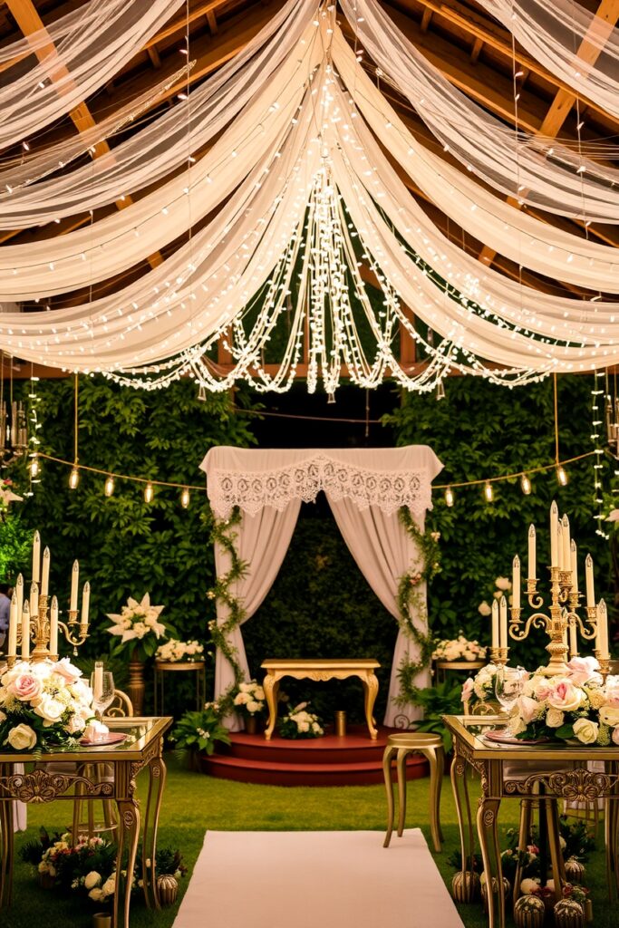 Elegant Garden Wedding Under Twinkling Lights – free AI stock image