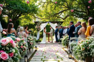 Elegant Garden Wedding with Floral Decor – free AI stock image