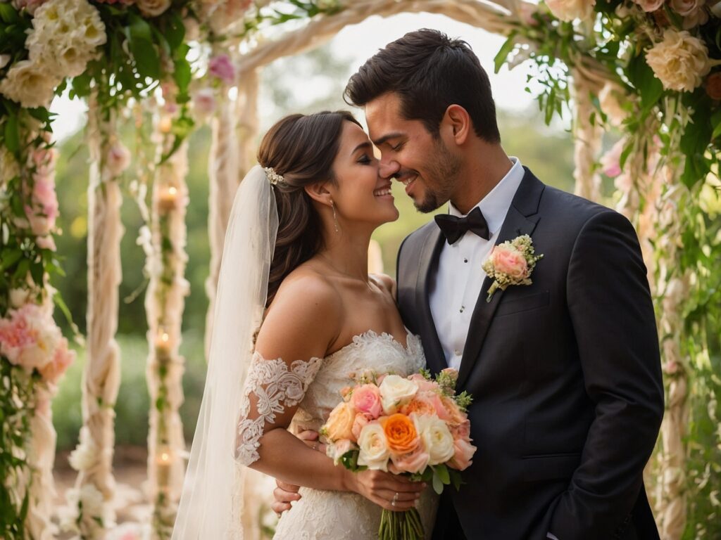 Elegant Garden Wedding with Flourishing Blooms – free AI stock image