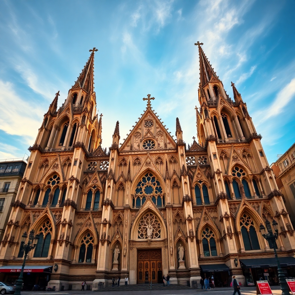 Elegant Gothic Revival Cathedral Facade – free AI stock image