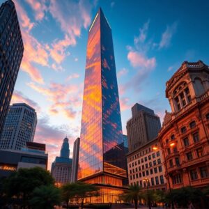 Elegant Modern Skyscraper in Urban Setting – free AI stock image