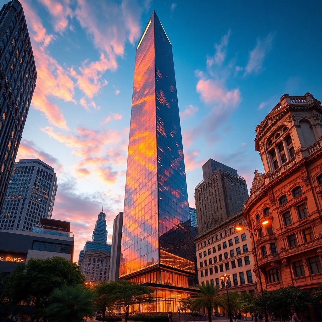 Elegant Modern Skyscraper in Urban Setting – free AI stock image