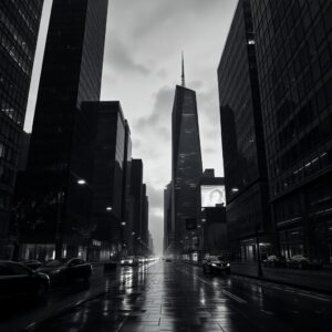Elegant Monochrome Cityscape at Dusk – free AI stock image