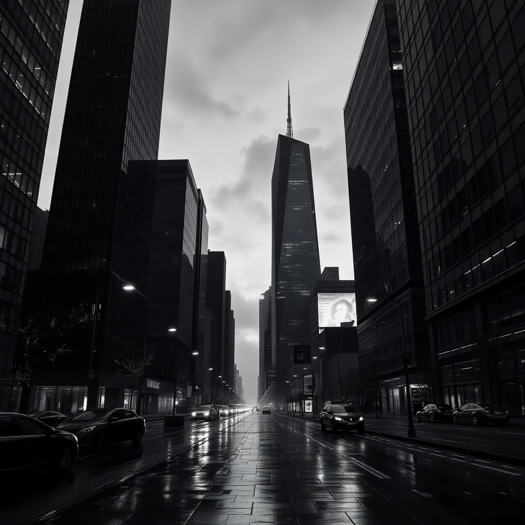 Elegant Monochrome Cityscape at Dusk – free AI stock image