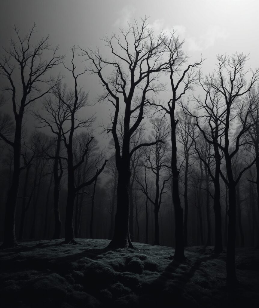 Elegant Monochrome Forest Silhouette – free AI stock image