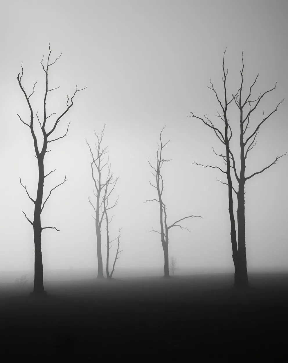 Elegant Monochrome Landscape in Fog
