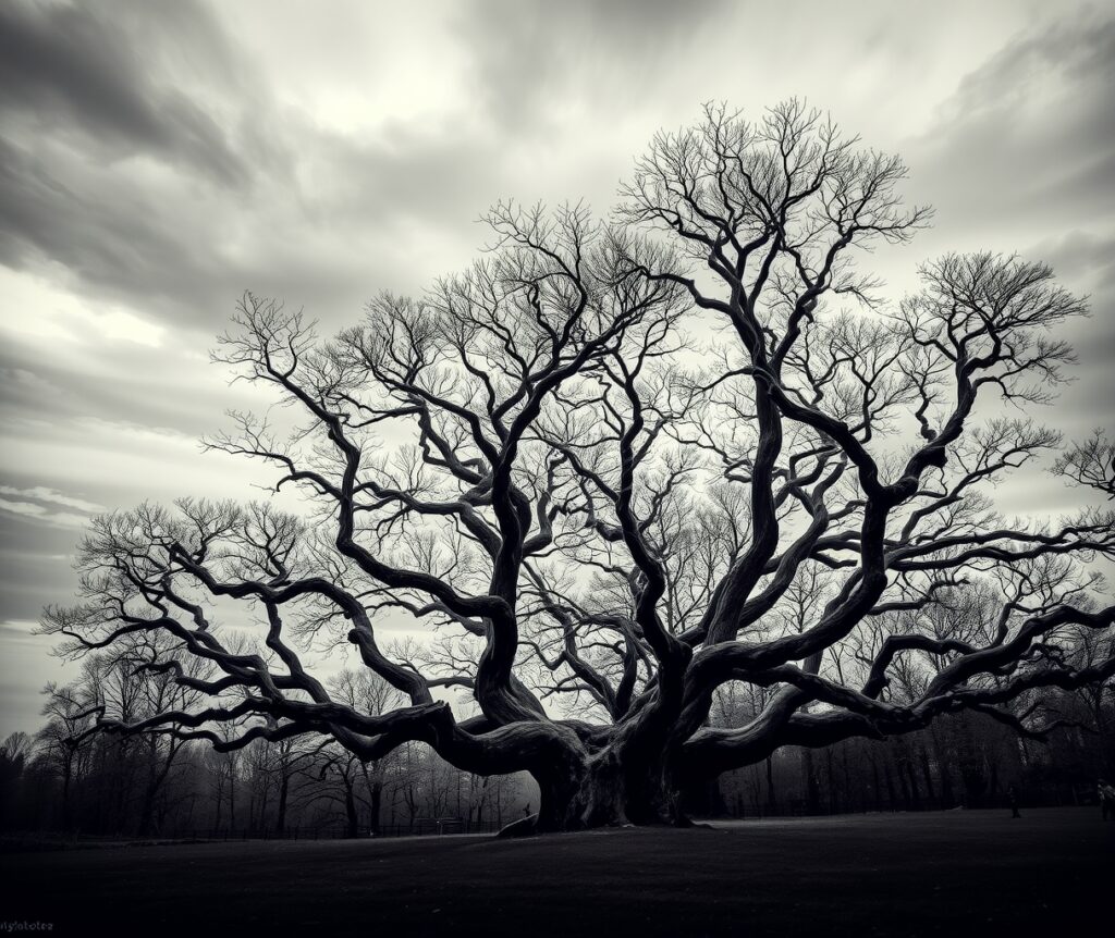 Elegant Monochrome Landscape of Silent Trees – free AI stock image