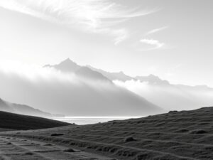 Elegant Monochrome Landscape with Misty Mountains – free AI stock image