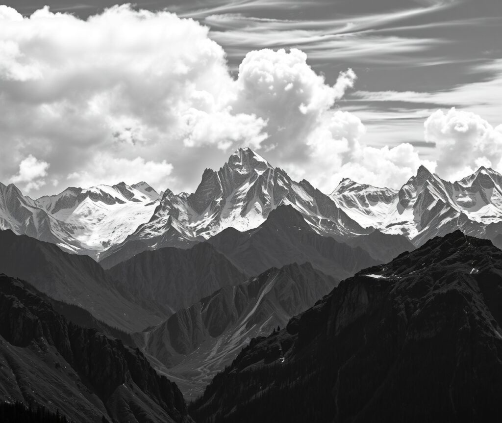 Elegant Monochrome Mountain Landscape – free AI stock image
