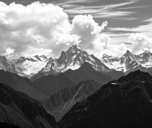 Elegant Monochrome Mountain Landscape – free AI stock image