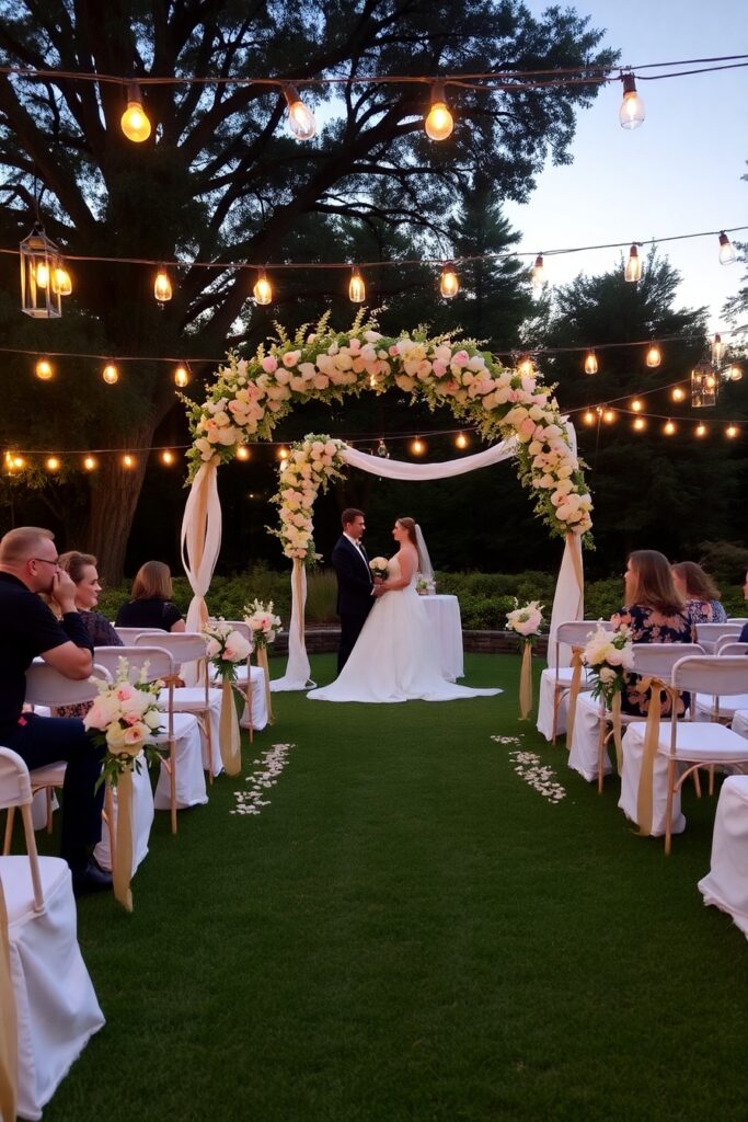 Elegant Outdoor Wedding Ceremony at Dusk – free AI stock image