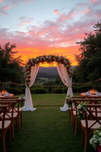 Elegant Outdoor Wedding Ceremony at Sunset – free AI stock image