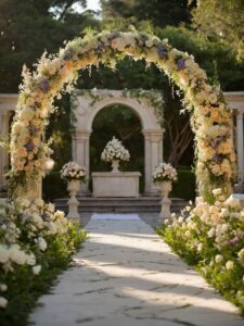 Elegant Outdoor Wedding Ceremony in Blooming Garden – free AI stock image