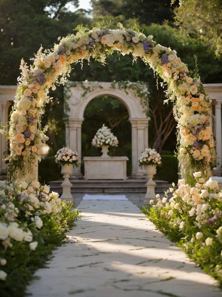 Elegant Outdoor Wedding Ceremony in Blooming Garden – free AI stock image