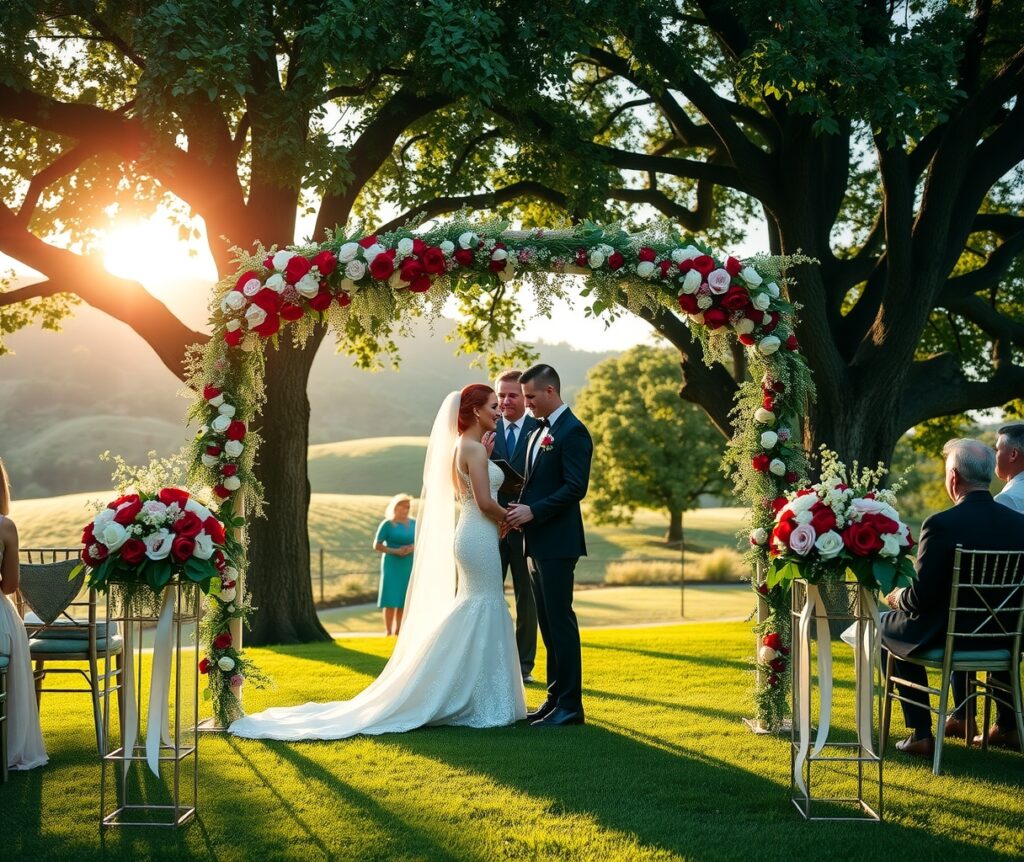 Elegant Outdoor Wedding Ceremony in Nature – free AI stock image