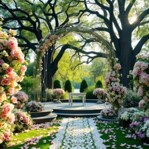 Elegant Outdoor Wedding Ceremony Setting – free AI stock image