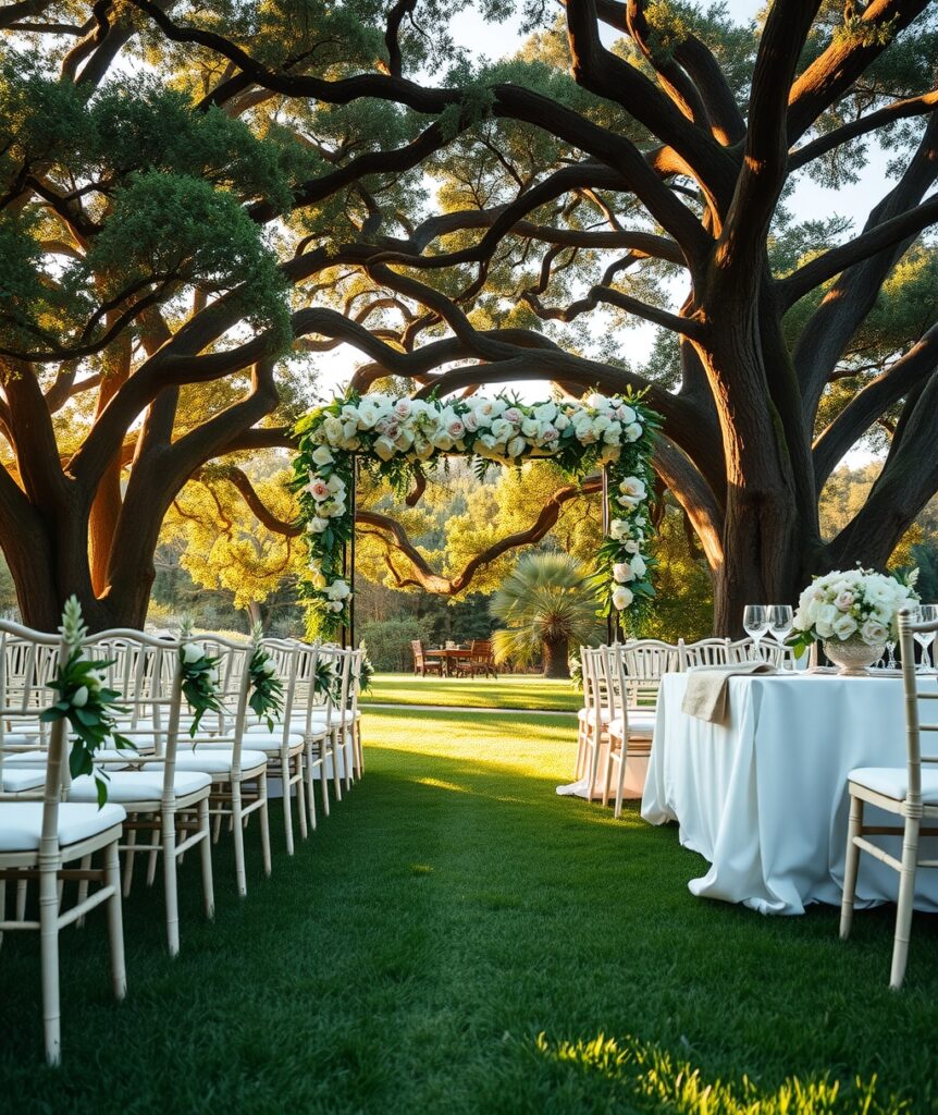 Elegant Outdoor Wedding Ceremony Setup – free AI stock image