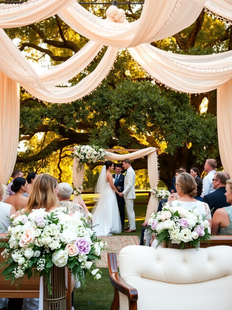 Elegant Outdoor Wedding Ceremony Under a Canopy – free AI stock image