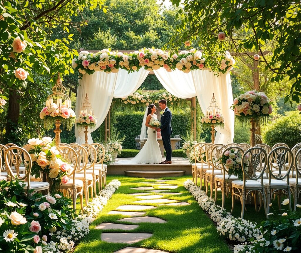 Elegant Outdoor Wedding Ceremony Under A Canopy – free AI stock image