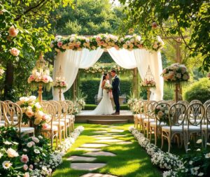Elegant Outdoor Wedding Ceremony Under A Canopy – free AI stock image