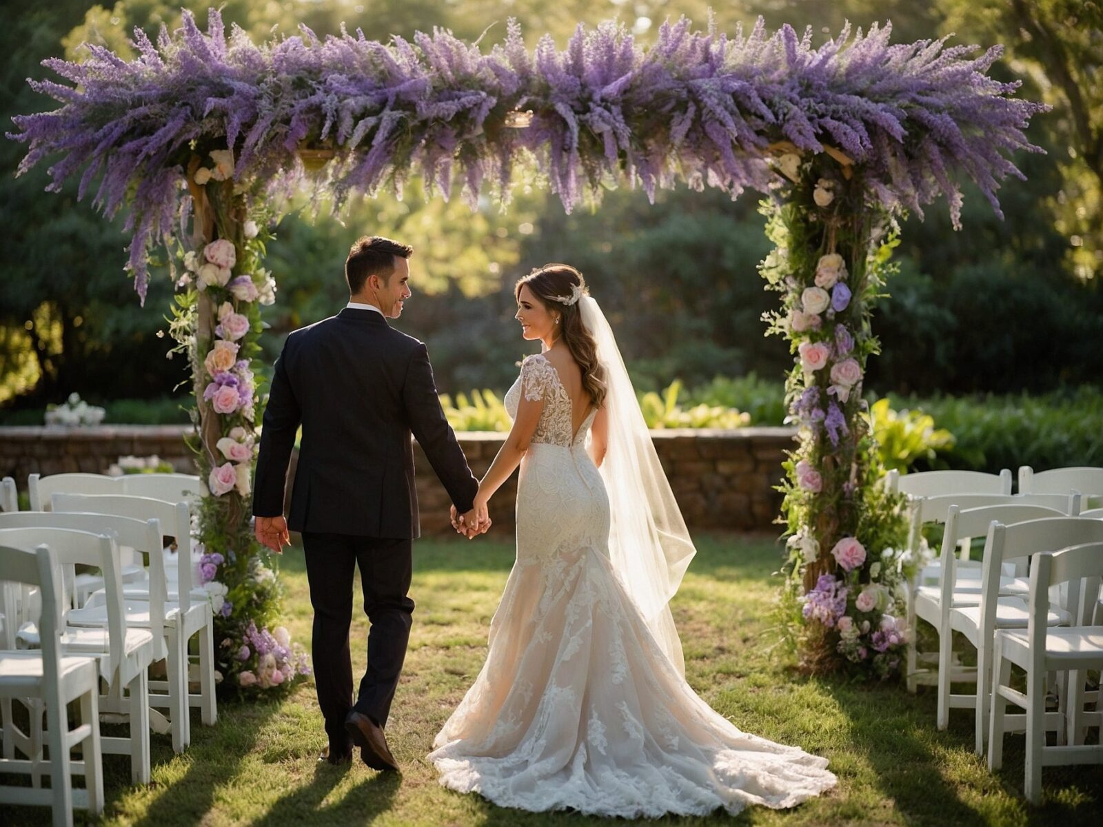 elegant outdoor wedding ceremony under a gazebo