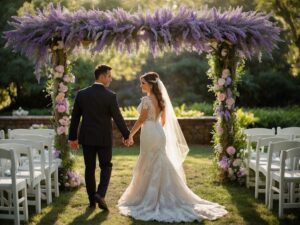 Elegant Outdoor Wedding Ceremony Under a Gazebo – free AI stock image