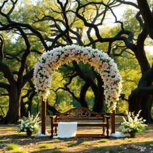 Elegant Outdoor Wedding Ceremony Under the Trees – free AI stock image