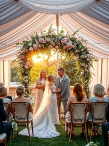 Elegant Outdoor Wedding Ceremony Under Twinkling Lights – free AI stock image