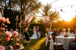 Elegant Outdoor Wedding Ceremony with Flowers – free AI stock image