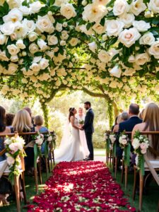 Elegant Outdoor Wedding Ceremony with Flowers – free AI stock image