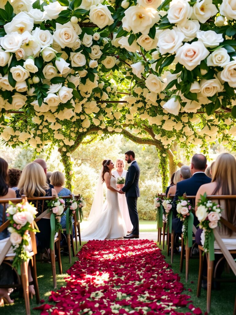 Elegant Outdoor Wedding Ceremony with Flowers – free AI stock image