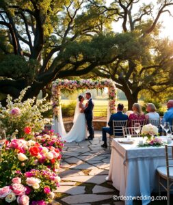 Elegant Outdoor Wedding Under a Floral Arch – free AI stock image