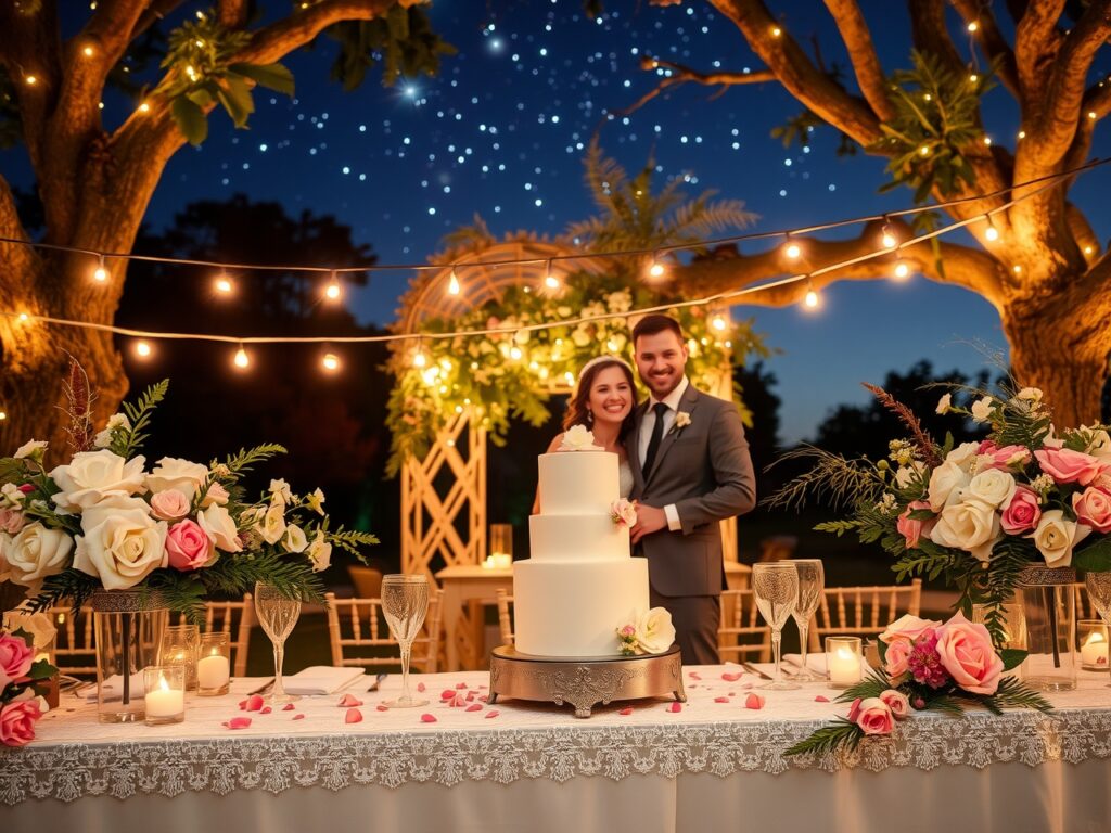 Elegant Outdoor Wedding Under the Stars – free AI stock image