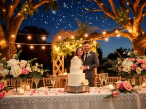 Elegant Outdoor Wedding Under the Stars – free AI stock image