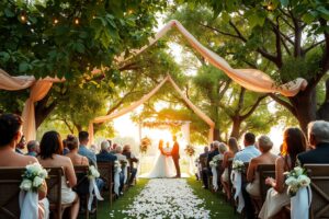 Elegant Outdoor Wedding Under the Trees – free AI stock image