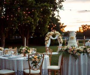 Elegant Outdoor Wedding Under Twinkling Lights – free AI stock image