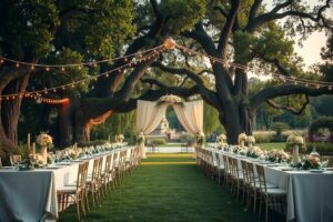 Elegant Outdoor Wedding Under Twinkling Lights – free AI stock image