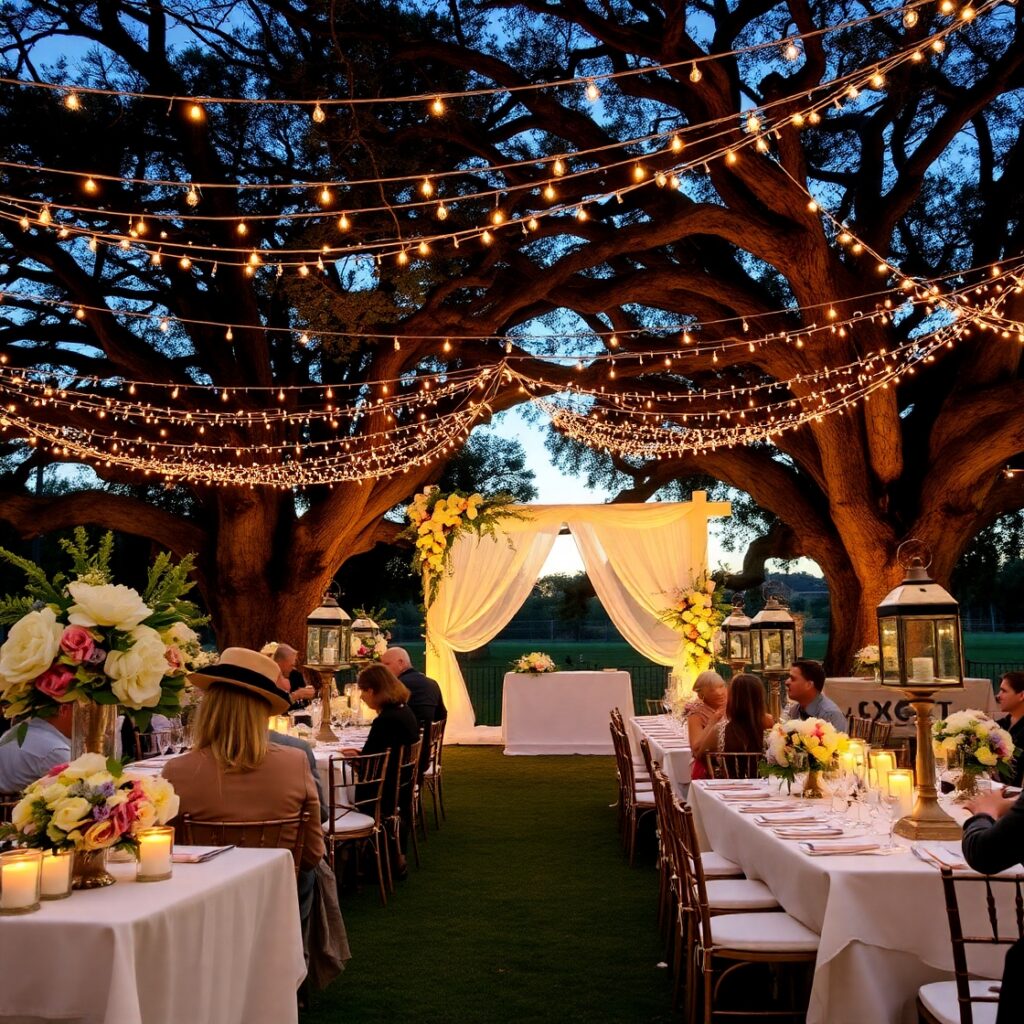 Elegant Outdoor Wedding Under Twinkling Lights – free AI stock image
