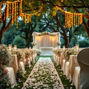 Elegant Outdoor Wedding Under Twinkling Lights – free AI stock image