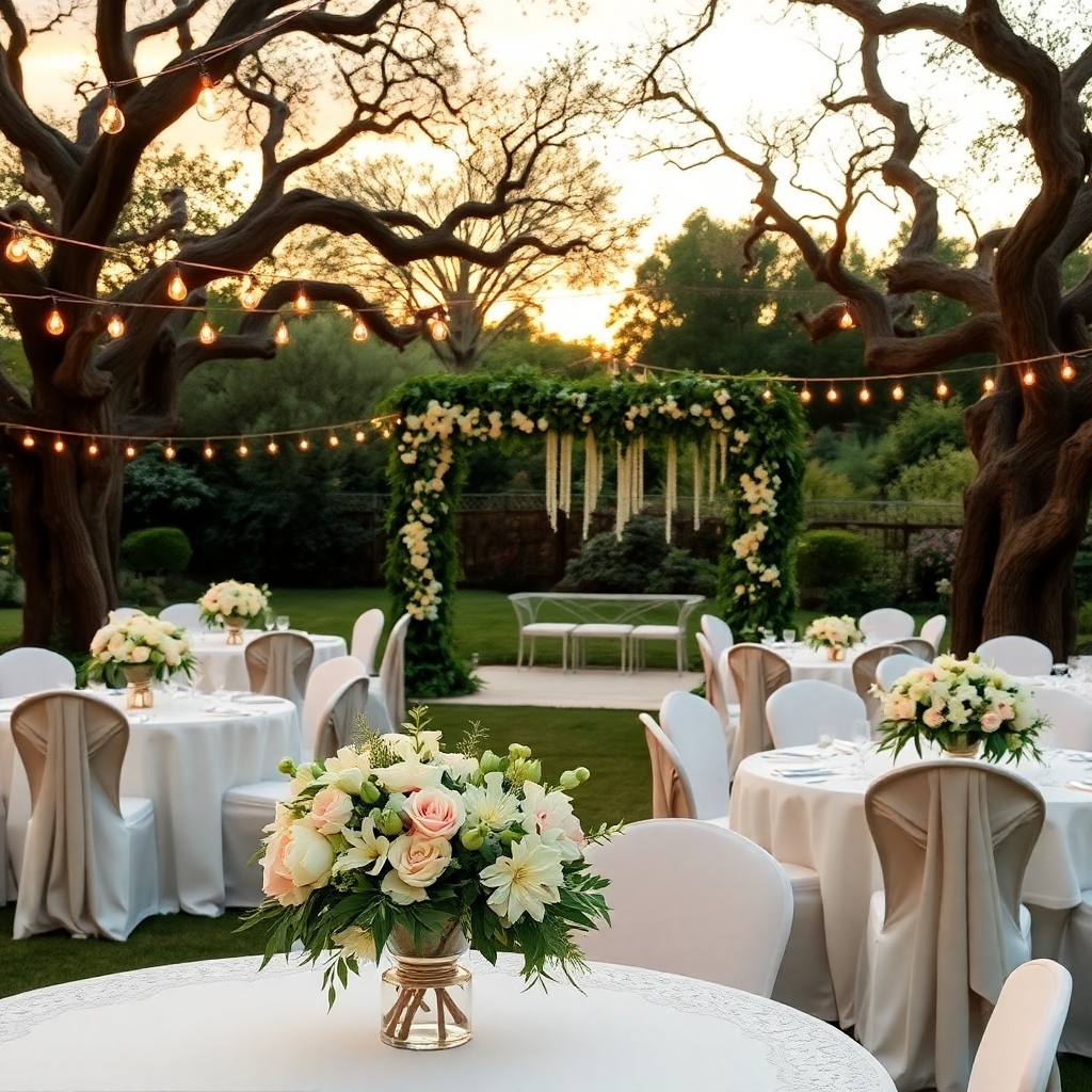 Elegant Outdoor Wedding Under Twinkling Lights – free AI stock image