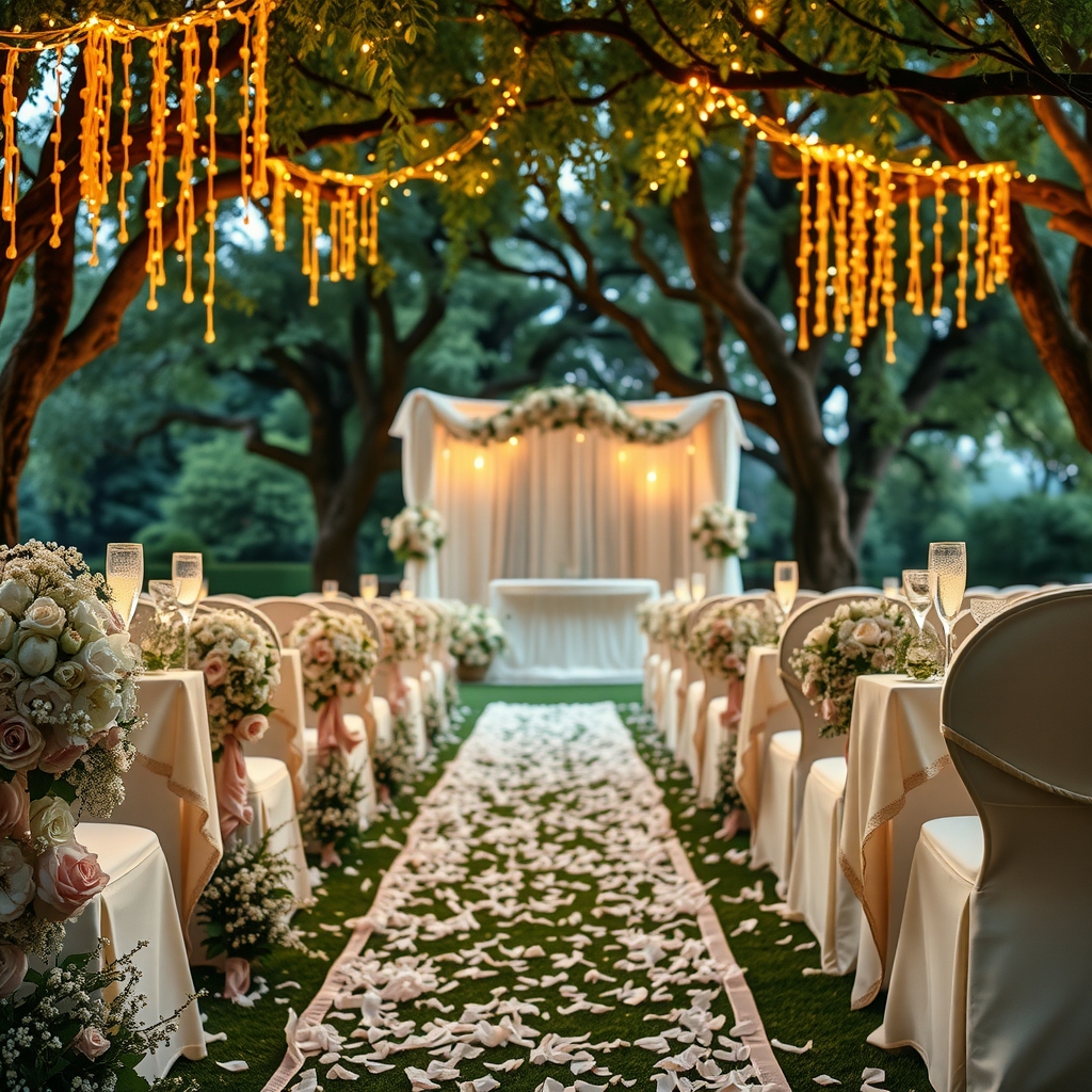Elegant Outdoor Wedding Under Twinkling Lights – free AI stock image