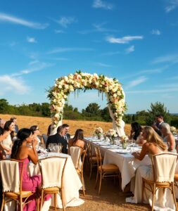 Elegant Outdoor Wedding with Floral Arrangements – free AI stock image