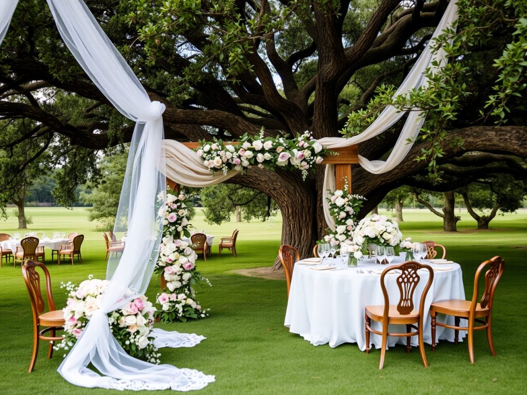 Elegant Outdoor Wedding with Floral Decor – free AI stock image