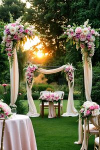 Elegant Outdoor Wedding with Floral Decorations – free AI stock image
